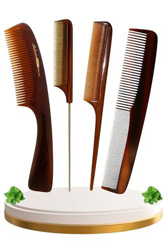 Carey Lot de 4 peignes professionnels pour cheveux lisses avec peigne fin, peigne à mèches et peigne de coupe pour homme et femme