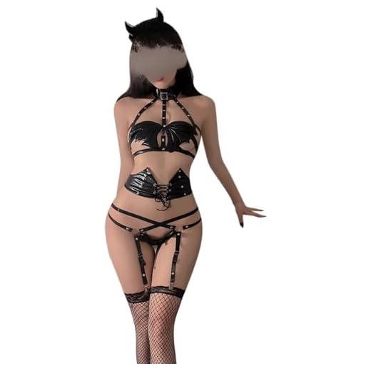 [BeLoved] 小悪魔 サキュバス フルセット (ボンテージ一式/ストッキング (黒)) 女王様 ボンテージ エナメル調 光沢 レオタード パンスト ミニ 下着 ベビードール 大人用 カワイイかわいい 可愛い プレゼント cosplay costume halloween 衣装 服 女性用 レディース かわいい 仮装 コスチューム ハロウィン クリスマス 女装 人気 コスプレ
