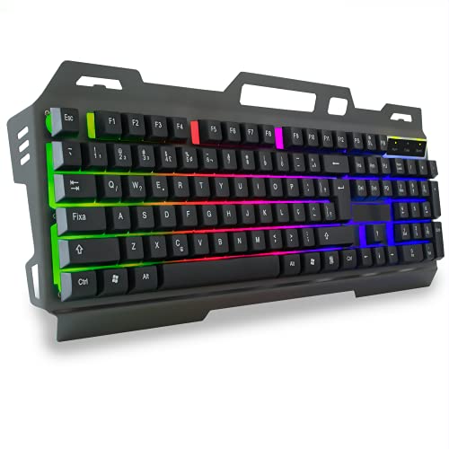 Kit Teclado Semi Mecânico Gamer Led Rgb Suporte Celular Base Metálica Anti-ghosting ABNT2 com Mouse