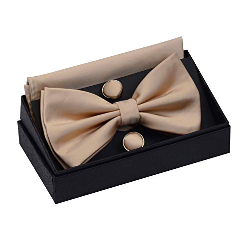 Image of GUSLESON Men's 3-pc Solid Color Bow Tie Gift Set - Double‑Fold Pre-Tied Bow Tie, Pocket Square, Cufflinks - Wedding Formal Party