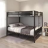 DNYN Queen Over Queen Bunk Bed with Drawers for Kids Bedroom,Space Saving Metal Bedframe w/Ladder & Safety Rails,Easy Assembly & No Box Spring Needed,for Dorm,Guest Room, Black