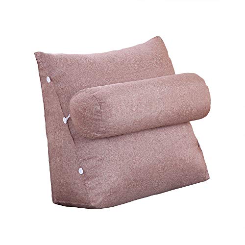 VERCART Coussin de Lecture Triangulaire Polochon Réglable au Canapé Lit Cale Nuque Soutien Dos en Lin Déhoussable Cadeau pour la fête des Mères Café 60cm