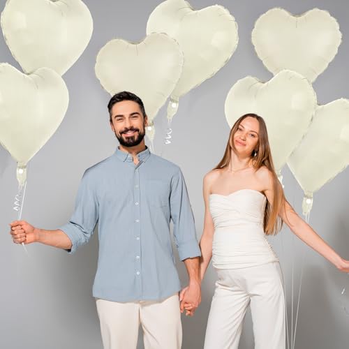 Image of 12 Pcs Cream Heart Balloons,18 Inch Heart Foil Balloons Love Balloon Valentine Balloon for Birthday Party Wedding Engagement Party Baby Shower Valentine Day Decorations