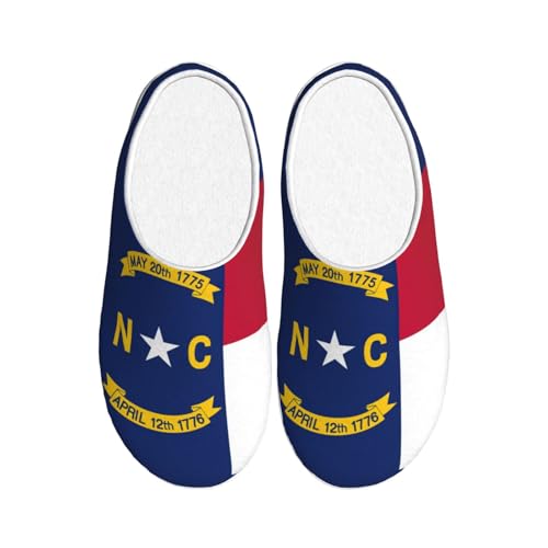 Cozy North Carolina state flag print Slippers Indoor and Outdoor Fuzzy House Shoes Anti-Skid Sole Gifts for Women Indoor Scuff