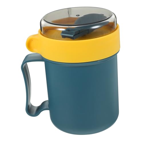 GLEAVI Taza Portátil para Sopa con Tapa y Cuchara Microondas Aislamiento Térmico Diseño Antideslizante Azul para Desayuno y Leche