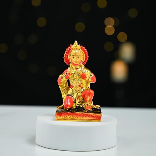 Image of ZAICUS Golden Veer Hanuman Idol Showpiece - Devotional Hanuman Murti - Bajrangbali Statue for Mandir, Home Decor & Puja Gift
