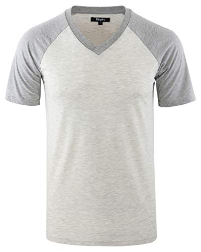 Estepoba Mens Casual Vintage Short Raglan Sleeve V-Neck Baseball Active T Shirt Heather Oatmeal Heather Gray XL