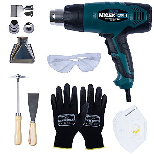 MYLEK Hot Air Heat Gun 2000W - Professional DIY Crafting, Paint Stripper, Shrinking PVC, Wrapping, Embossing, Thawing, Bending Plastic, 2 Temperatures Max 650°C, Accessory Kit & Safety Equipment 1 MYLEK Hot Air Heat Gun 2000W - Professional DIY Crafting, Paint Stripper, Shrinking PVC, Wrapping, Embossing, Thawing, Bending Plastic, 2 Temperatures Max 650°C, Accessory Kit & Safety Equipment