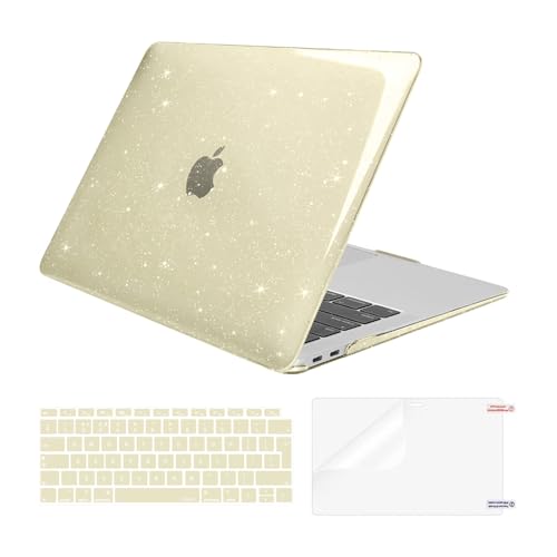 MOSISO Funda Compatible con MacBook Air 13 Pulgadas M1 2021 2020 2019 2018, Plástico Brillante Carcasa para MacBook Air 13 Pulgadas A2337/2179/1932 con Teclado Tapa&Protector Pantalla,Oro