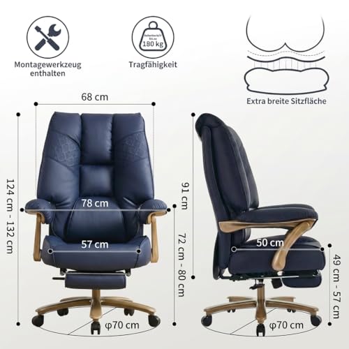 EXCEBET XXL Bürostuhl bis 200kg belastbar, Ergonomischer Chefsessel mit Federkern & Formschaum… – Ansicht 2