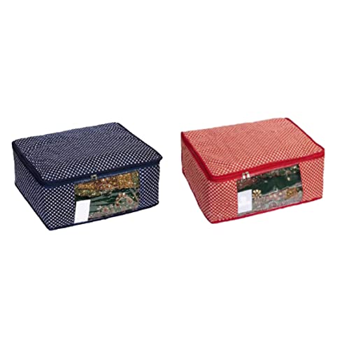 Image of Sari Organizer|Saree Organizer Wardrobe|Cotton Saree Cover Closet Orgnizer /Saree Bags for Wardrobe Orgnizer Clothe Covers |Suit Cover Bag|Lehenga Bag (Pack of 2, Blue + Red)