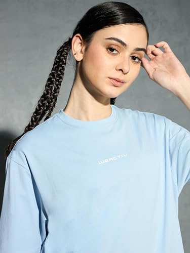 Image of TECHNOSPORT Women's Printed Boxy Fit Round Neck T-Shirt COTFLEX Half Sleeve Slip On Polyester for Gym Yoga Workout UPF50+ Anti Odour