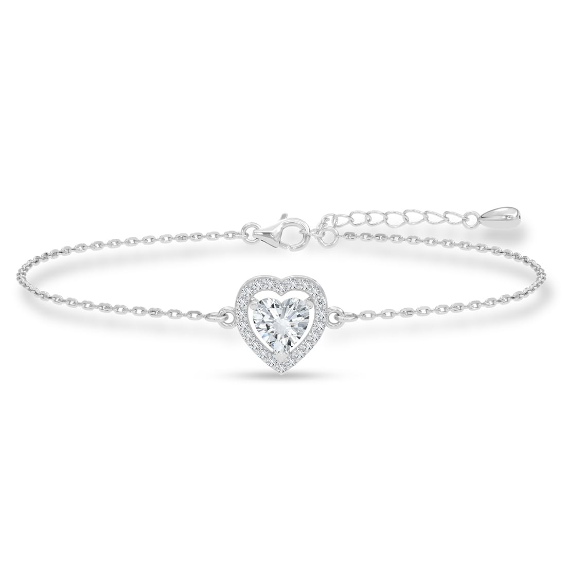 clara 925 Sterling Silver Zilvia Heart Solitaire Pendant Earrings Chain Ring Bracelet Jewellery Set | Platinum Plated, Swiss Zirconia |Gift for Women and Girls-picture-13