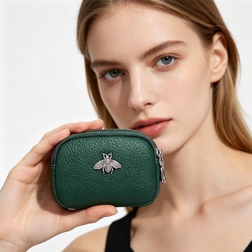Image of Women's Coin Pouch, Mini Cute Coin Purse, Small Cash Pouch with Double Layer Organization, Compact Handbag Storage, Dark Green, 11.5x4x7.5 cm