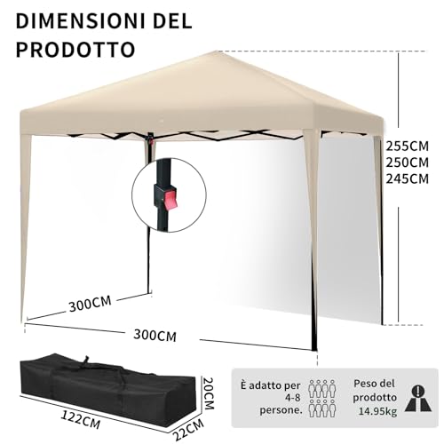Miniatura 2 de Ise Carpa De Jardín De 3 X 3 M Plegable, Cenador Robusto Impermeable, Garden Tent Resistente Al Agua Con 4 Paredes Laterales Para Reception, Fiesta, Camping, Festival, Cerveza, Gris