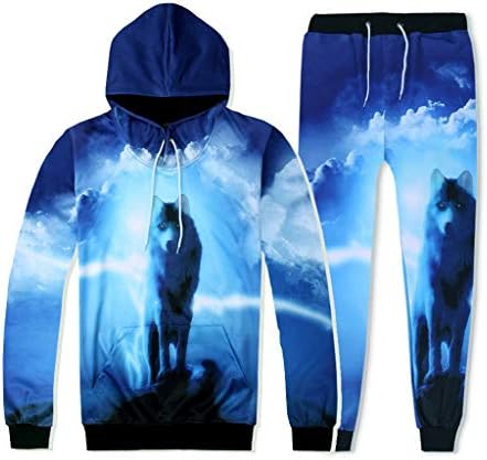 VEZAD Store Men's 2pc Tracksuit Outfit Casual 3D Galaxy Print Hoodie Sweatshirt Pants Set