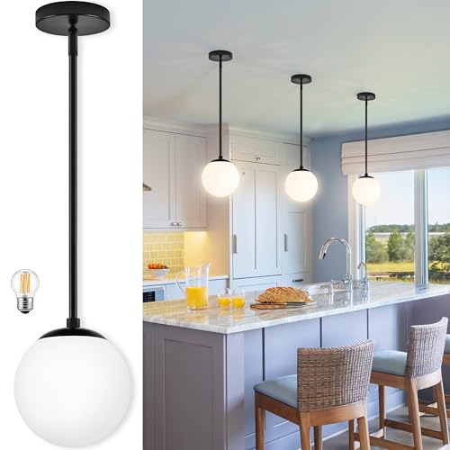 Bagood 6 Inch Globe Pendant Light Black Mid Century Modern