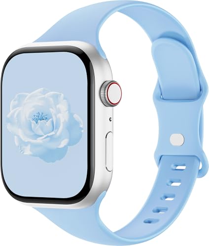 Image of Thin Silicone Band Compatible with Apple Watch 41mm 38mm 40mm 46mm 45mm 42mm 44mm, Slim Narrow Replacement Sport Strap Wristband for iWatch Series 11 10 9 8 7 6 5 4 SE Ultra 3 2 1 Women Men