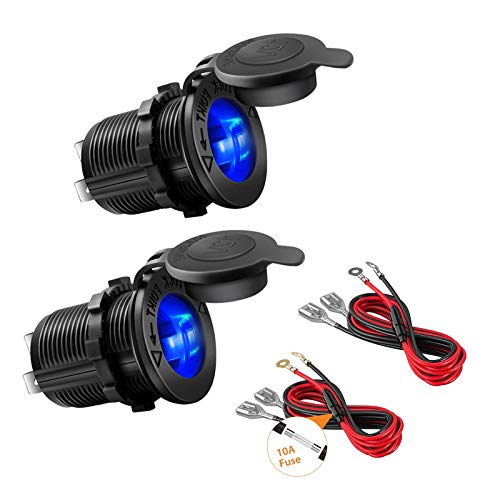 YONHAN Cigarette Lighter Socket 12V Power Outlet Receptacle with Blue LED for Car Marine Motorcycle Scooter RV and More, 2-Pack