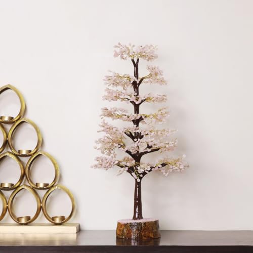 Image of Rose Quartz Crystal Tree (1500 Beads) Home Decor for Living Room & Spiritual Show Pieces | Handmade Gemstone Showpiece for Aesthetic Home Decoration & Gifting | Feng Shui M-Seal Tree