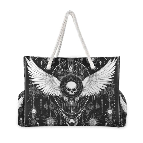 Evil Skull Black Gothic Duffel Bags For Traveling Waterproof Sandproof with side pockets Large Tote Bag Travel for Pool Gym Grocery Travel2