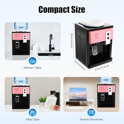 Image of Top Loading Hot & Cold Water Dispenser - Desktop Electric Cooler with 3 Temperature Settings, Fits 1.1-4.9 Gal Bottles, 575W Fast Heating & Cooling, for Home, Office, Kitchen, Bedroom (Pink)