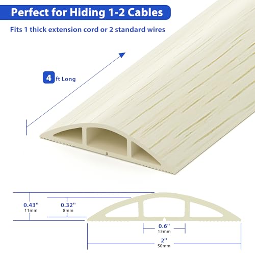 image for ZhiYo Floor Cord Cover 4ft, White Oak Wood Cord Hider Floor Hide Exten