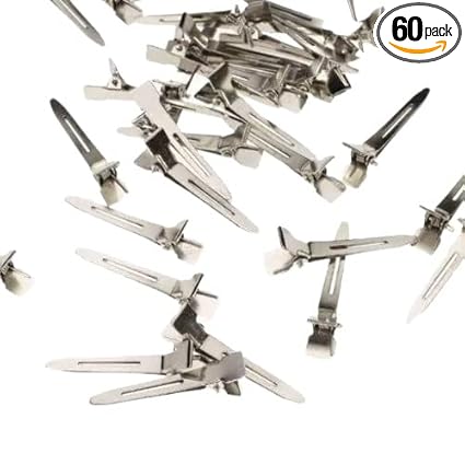 ZAUKY 60 Pcs Single Prong Curl Clips Silver Section Clips Metal Alligator Hair Pins Clips Clothing For Hair Extensions