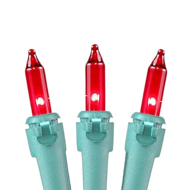 Novelty Lights 50 Feet 100 Bulbs Traditional Incandescent Mini Lights, Red on Green Wire with 6 Spacing, Commercial Grade and UL Listed for Indoor/Outdoor Use, End-to-End Connectable
