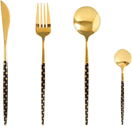 cathyladi Juego de cubiertos de tenedores y cucharas, juego de cubiertos de 24 piezas para 6, acero inoxidable, incluye cuchara de tenedor, espejo