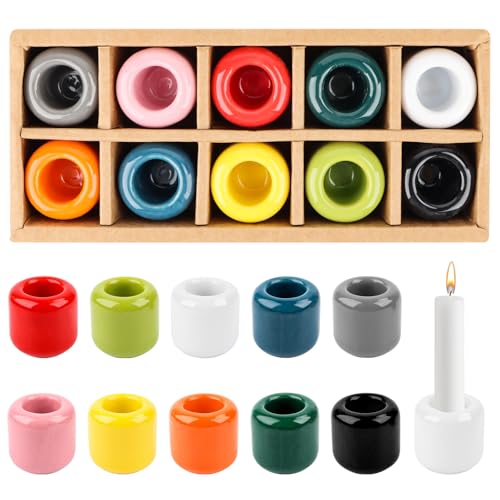 Mini portavelas con 1,8 cm de diámetro, candelabro de cerámica, 10 unidades portavelas de varilla, portavelas de cerámica blanca para ceremonias de altar, iluminación de velas decoración interior