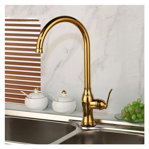 Robinet Salle de Bain Or Poli Mitigeur Cuisine Pivotant à Poignée Unique pour Vasque