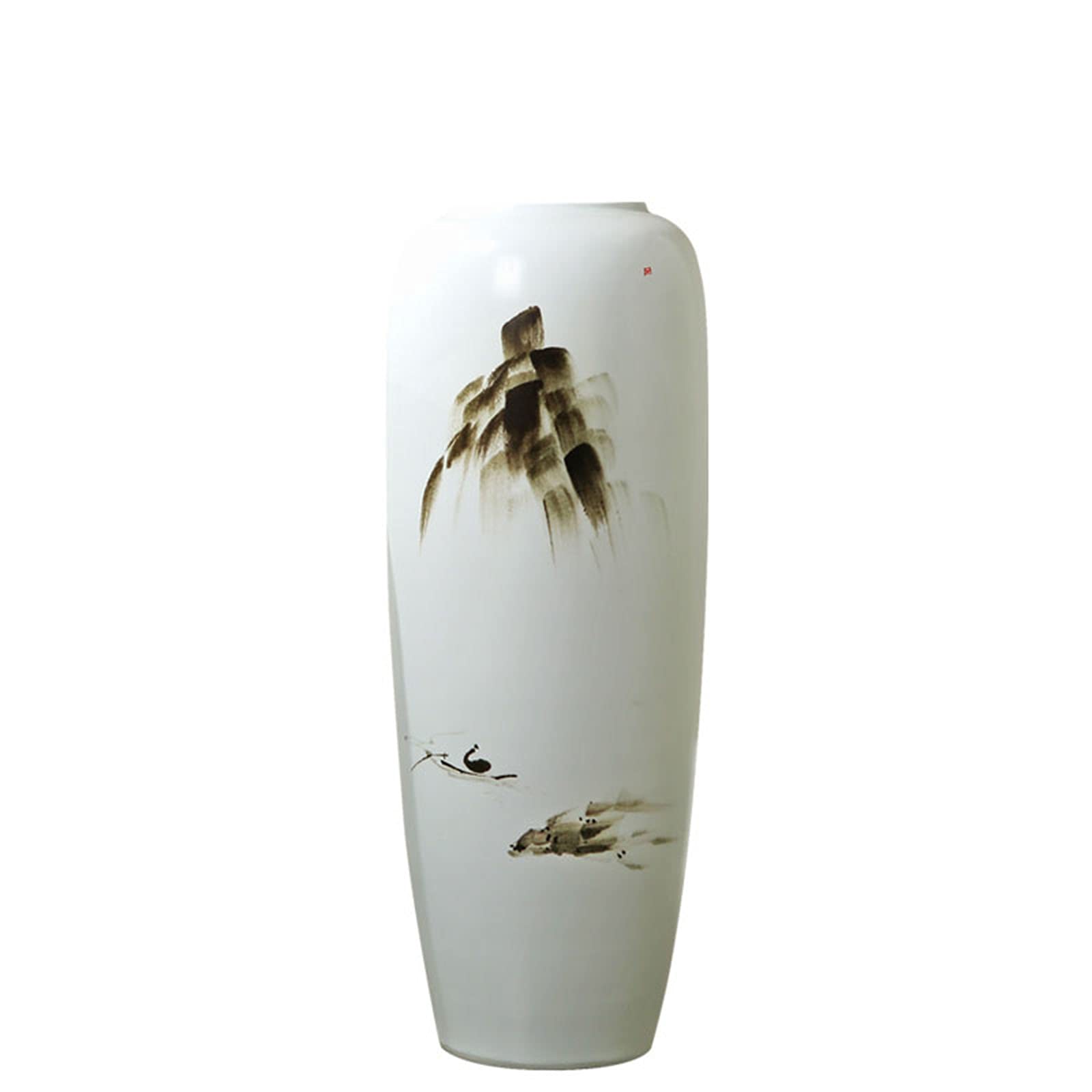 asdchZen Indoor Gardening Floor-Standing Large Vase, Living Room Porch Decorative Vase White Ceramic Vase,26 * 70CM