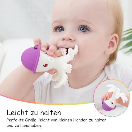 Baby Beißspielzeug für Babys 6-18 Monate, Mombella Octopus Beißring, weiches Silikon Kauspielzeug für 9 Monate altes Kind, um wundes Zahnfleisch zu melden, tolles Baby Geschenk, lila