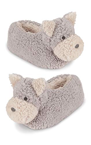 PajamaGram Dog Slippers for Women - Puppy Slippers, Gray, 5-7