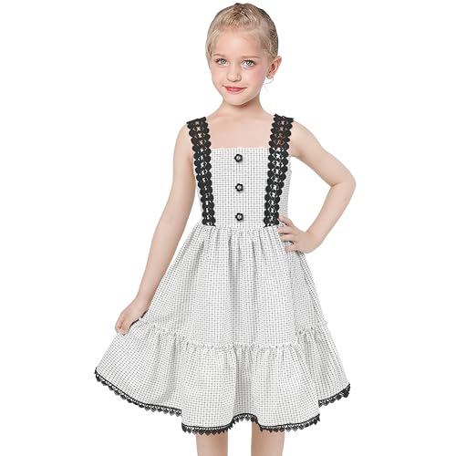 Sunny Fashion Girls Dress White Black Plaid 1950s Vintage Strap Sleeveless Casual2