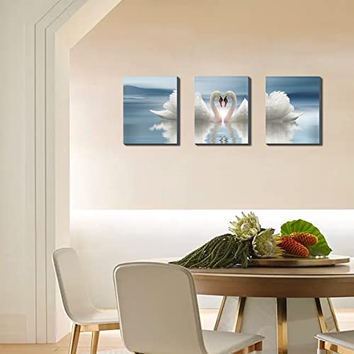 Swan Love Kissing Heart Wall Art Decor Framed, 3 Pieces Canvas Couples Print Poster Decor Paintings Street Art Pictures For Bedroom Home Office Living Room Bathroom Farmhouse12*16In #TOP4