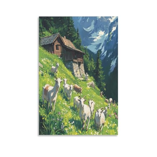Cuadro de cabra pintura en lienzo moderna de 50x75cm para decorar paredes vacías