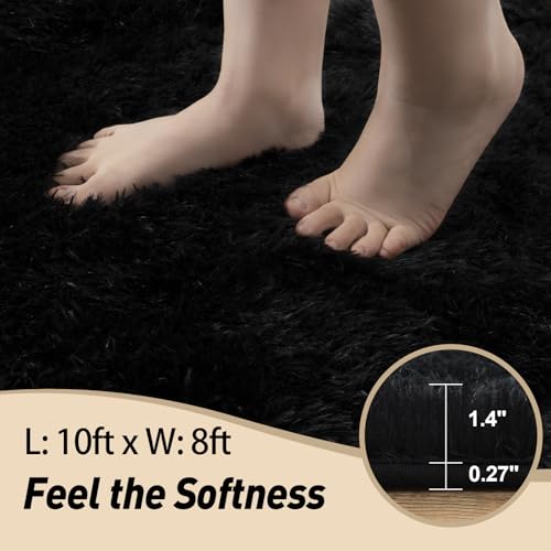 8x10 Area Rugs for Living Room, Large Fluffy Black Rugs for Bedroom, Soft Carpet Shag Kids Room Rug, Non-Slip Fuzzy Rugs Indoor (8ft x 10ft, Black)
