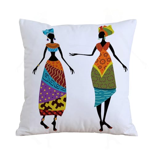 AELKSP Fundas de Cojín 45x45 cm,Hermosa Mujer Africana en Traje Tradicional,Fundas de Cojín Decorativo para Sofá,Cama, Silla,Salón,Coche.Modernas y con Cremallera Invisible