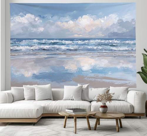 Tapiz de pared azul grisáceo JRISEMECY: olas del océano 3D 200x150cm para un dormitorio moderno