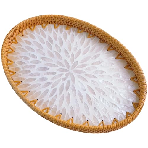 Stylish Oval Terracotta Bread Warmer Basket with White Shell Design - Hand Woven Storage for Dining and Picnics