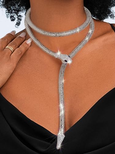 Navoky Metal Snake Necklace Rhinestone Snake Choker Crystal Collar Adjustable Jewelry for Women4