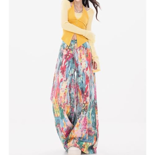 Boho Women Hand-Painted Oil Print Y2K Baggy Jeans Vintage Spring Casual Streetwear Artistic Loose Fit Trousers3