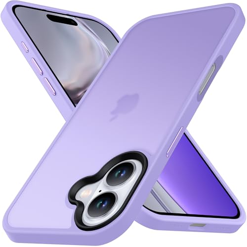Anqrp Designed for iPhone 16 Translucent Matte Case with Aluminium Alloy Buttons, [Support Wireless Charging] Soft Silicone Slim Anti-Scratch Protective Phone Case Cover, Light Purple