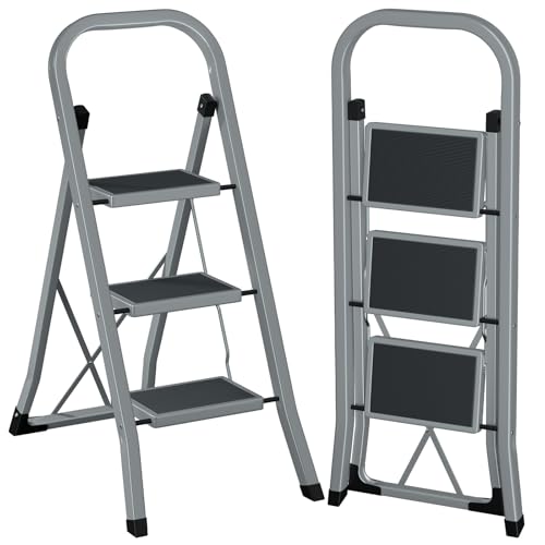 AMHANCIBLE Trittleiter, Leiter mit 3 Stufen, bis 150 kg...