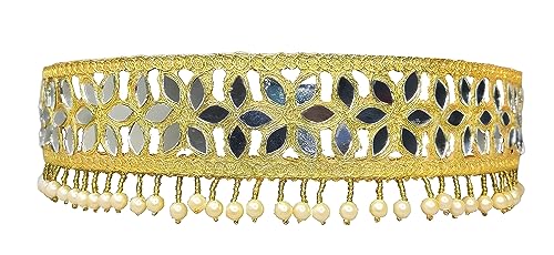 Duchess Golden Mirror Work Embroidered Saree Belt For Women
