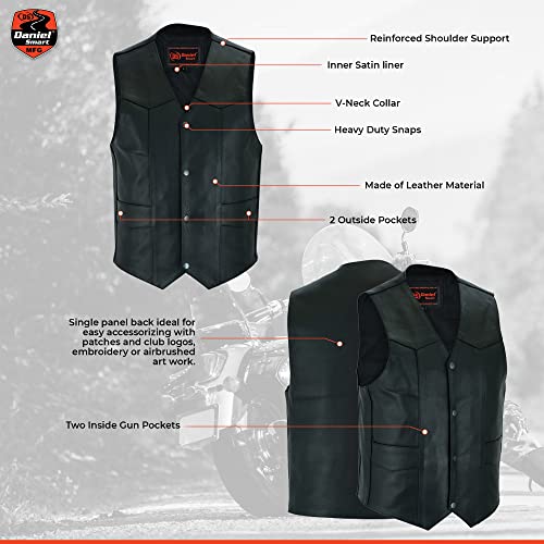 Daniel Smart Leather Motorcycle Vest Premium Cowhide Biker Vest For Men With Plain Sides Design & Concealed Armory Pockets #TOP3