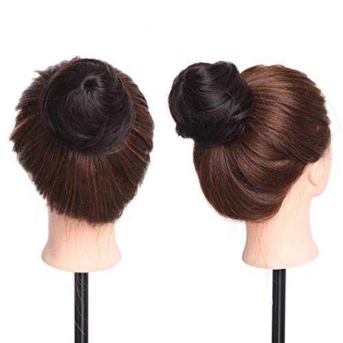 Drawstring Hair Bun Straight Extensions Human Hair Hairpiece Down Natural Black