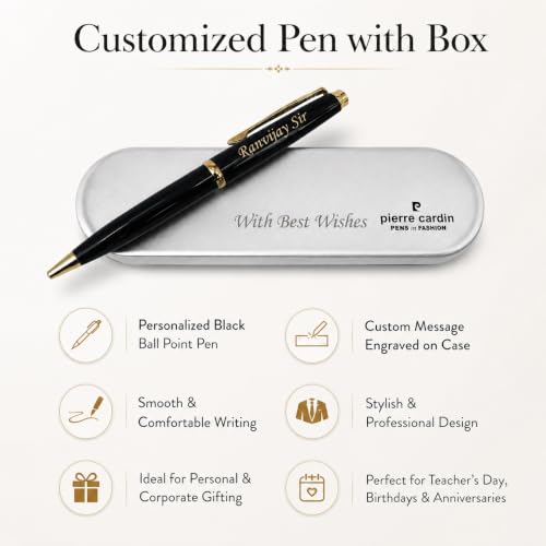 Image of SAVRI Customized Black Ball Pen with Name Engraved & Box Message | Personalized Pen Gift for Men & Women | Customised Pen for Teachers Day Birthday Farewell Retirement Corporate Gifting & Appreciation
